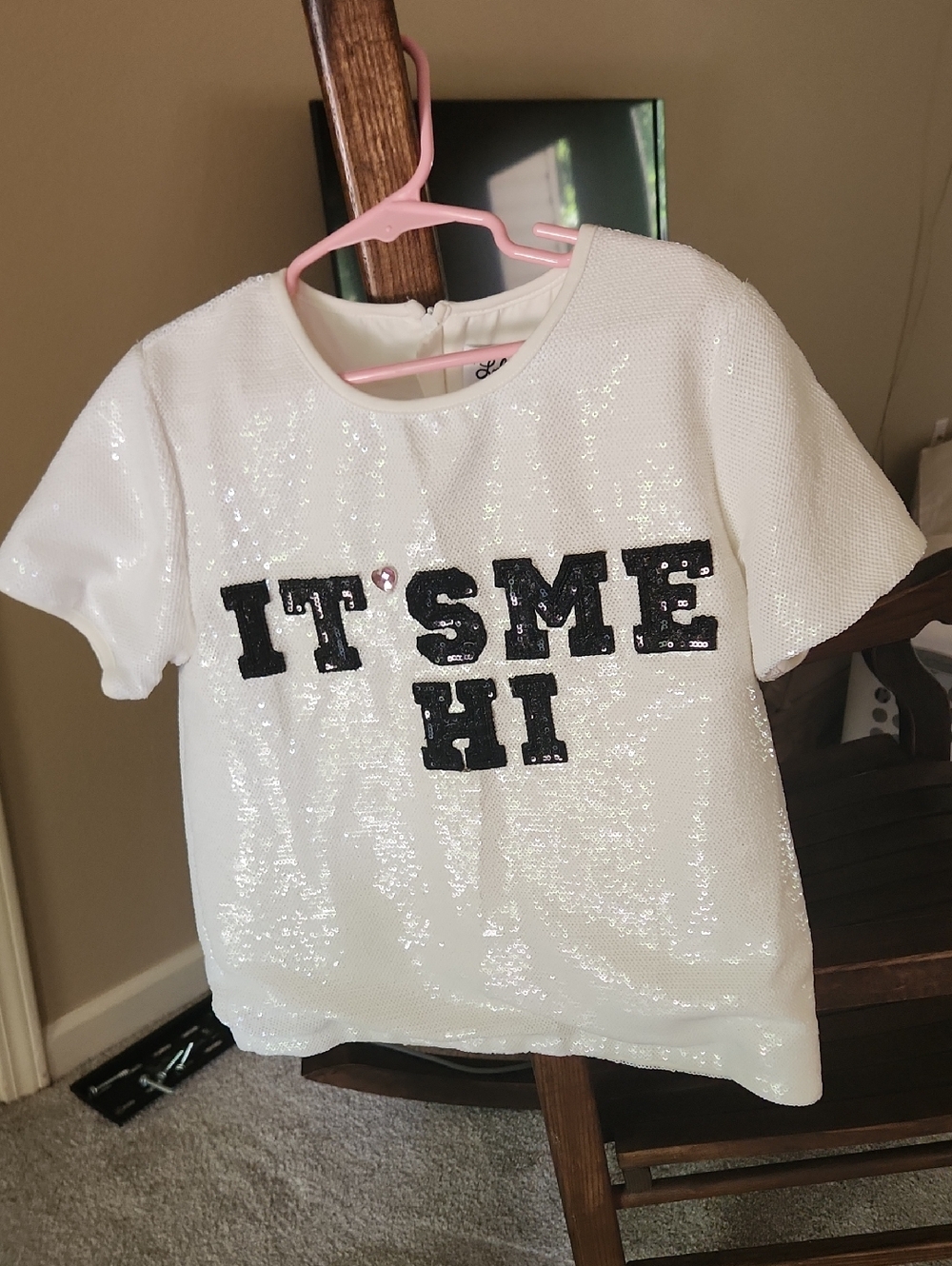 Lola + The Boys White Sequin Short-Sleeve Tee with Black Lettering